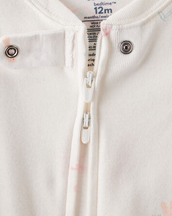 Baby Girl Dinosaur Print 100% Cotton Long-Sleeve 2-Way Zip 1-Piece Pajamas - White, 