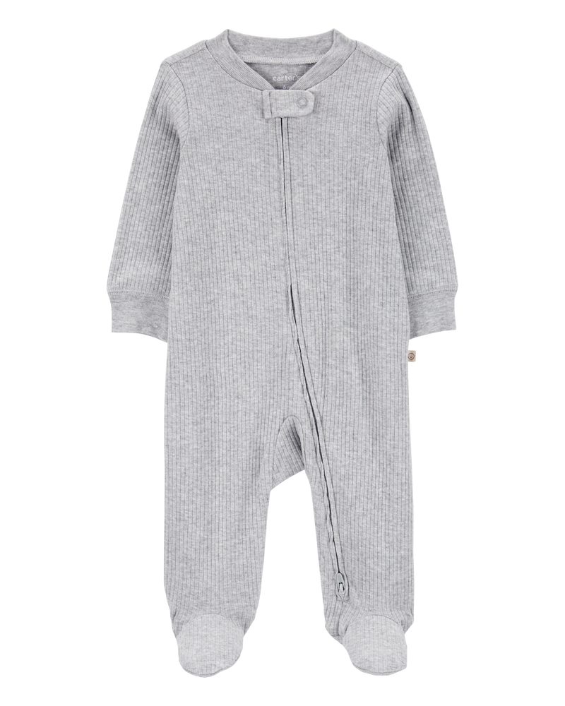 Baby 2-Way Zip Ribbed Sleep & Play Pajamas, image 1 of 3 slides