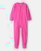 Girls Heart Fleece Long-Sleeve Loose Fit 1-Piece Pajamas - Pink, image 1 of 3 slides