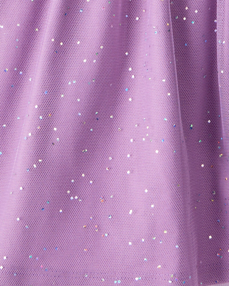 Kid 2-Piece Glitter Cat Tee & Tulle Tutu Skort Set - Black/Purple, image 5 of 6 slides