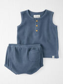 Coastal Blue - Baby 2-Piece Waffle Knit Bubble Shorts Set Made with Organic Cotton