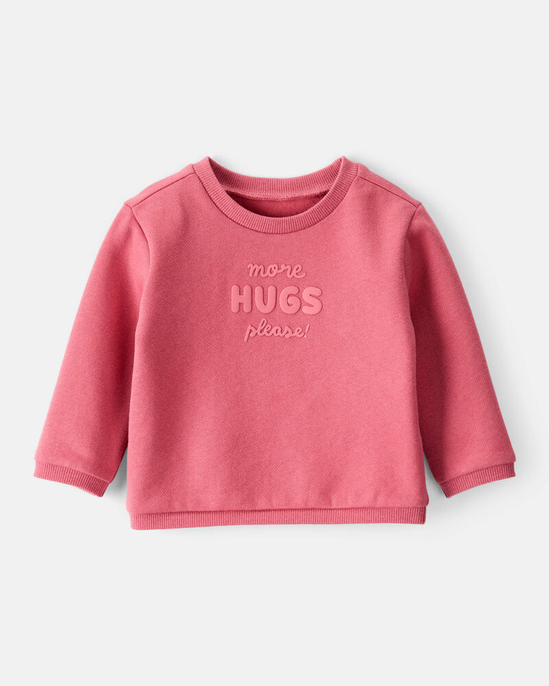Baby Girl More Hugs Please Long-Sleeve Pullover Sweatshirt - Pink, image 1 of 4 slides