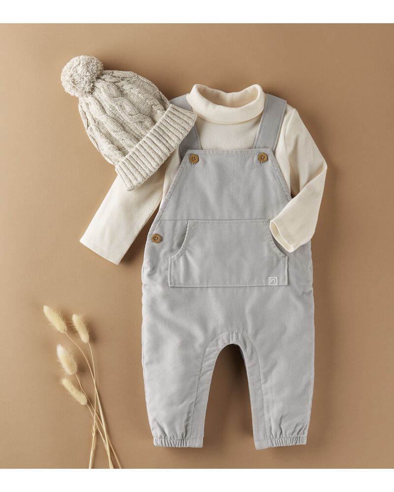 Baby Organic Cotton Cozy Lined Corduroy Overalls in Light Gray, image 6 of 7 slides