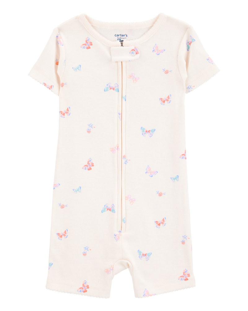 Toddler 1-Piece Butterfly 100% Snug Fit Cotton Romper Pajamas - Ivory, image 1 of 3 slides