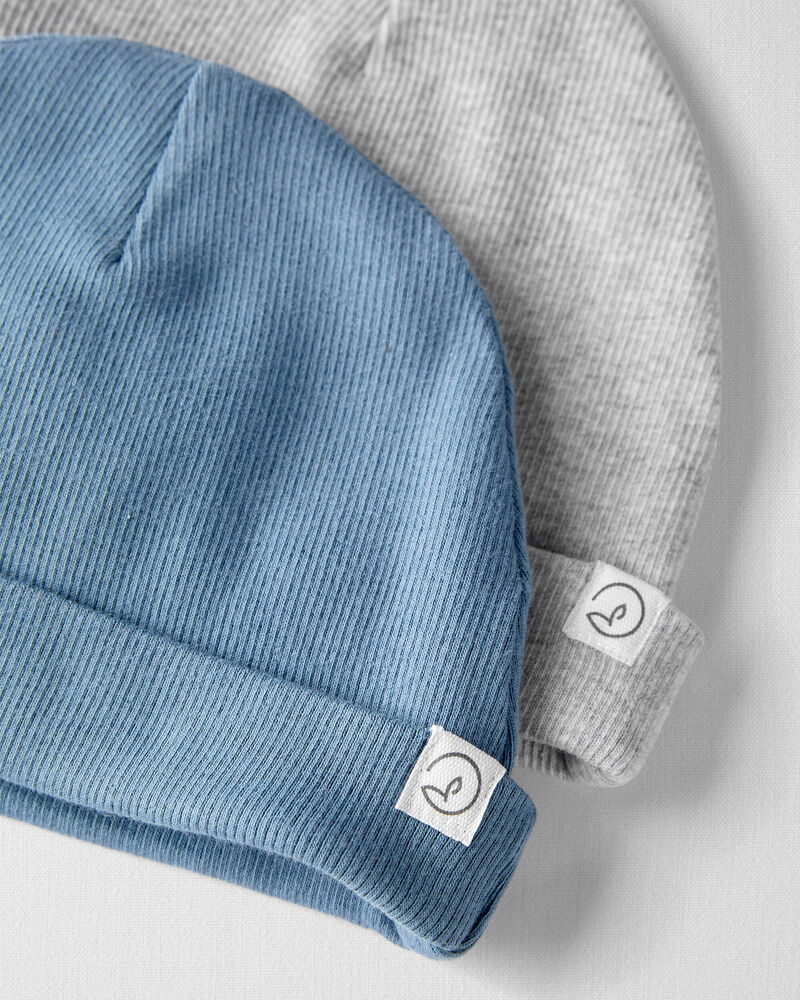Baby 2-Pack Organic Cotton Rib Caps, image 2 of 4 slides