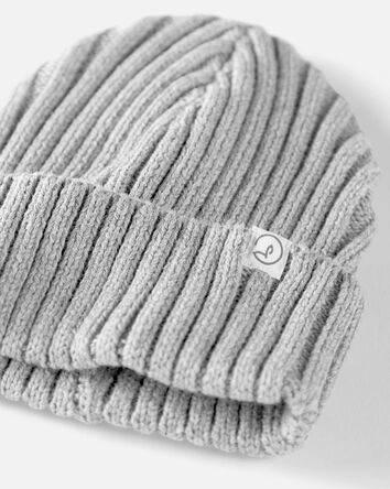 Toddler Organic Cotton Ribbed Knit Beanie in Grey

, 