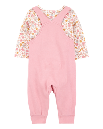 Baby 2-Piece Floral Bunny Long-Sleeve Tee & Coverall Set - Pink, 