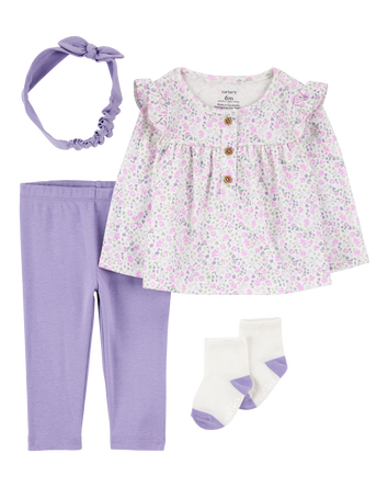 Baby 4-Piece Floral Outfit Set - Purple - Purple, 
