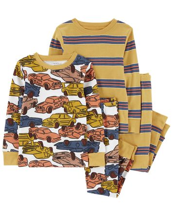 Baby 4-Piece Stripes & Cars 100% Snug Fit Cotton Pajamas, 