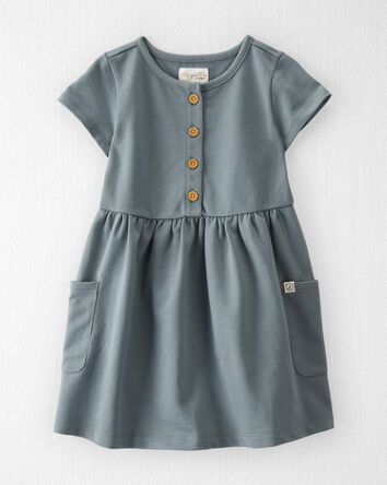 Toddler Organic Cotton Pocket Dress in Aqua Slate, 