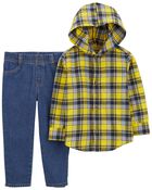 Toddler 2-Piece Plaid Button-Front Shirt & Twill Denim Pants, image 1 of 2 slides
