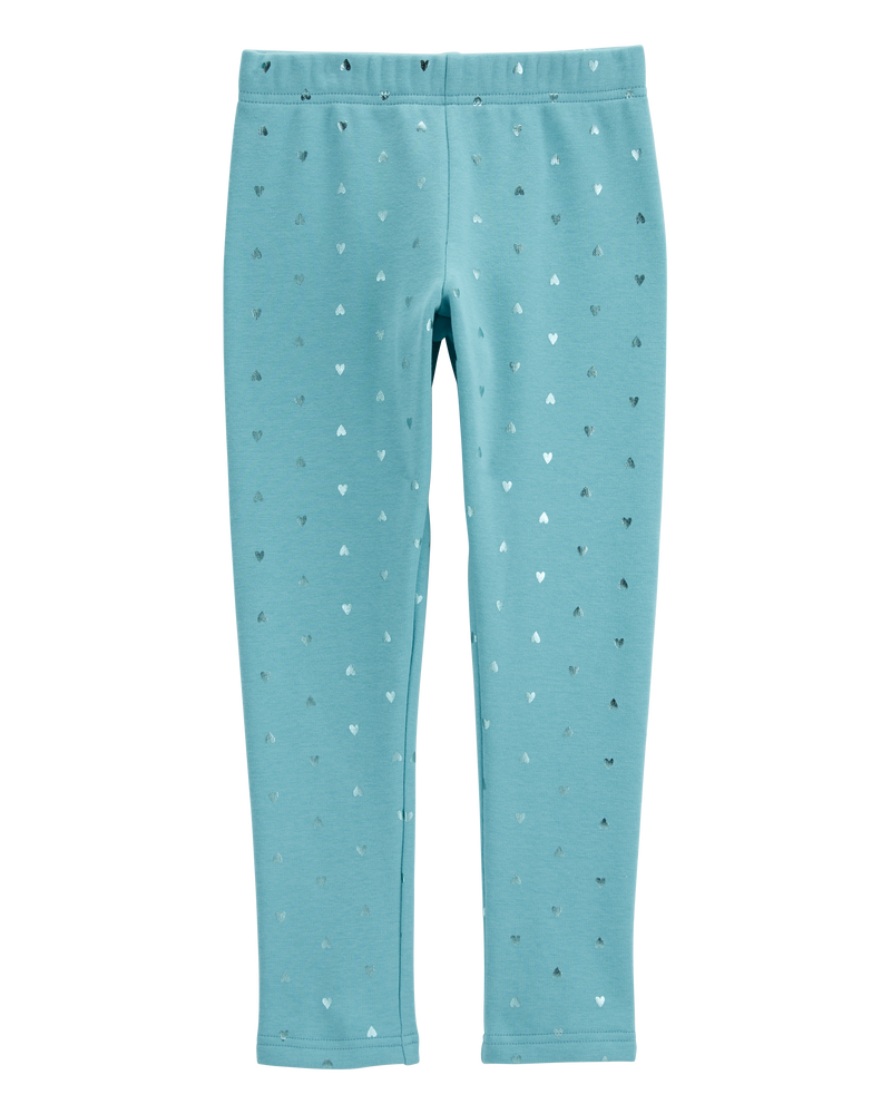 Kid Metallic Heart Cozy Fleece Leggings, image 2 of 5 slides