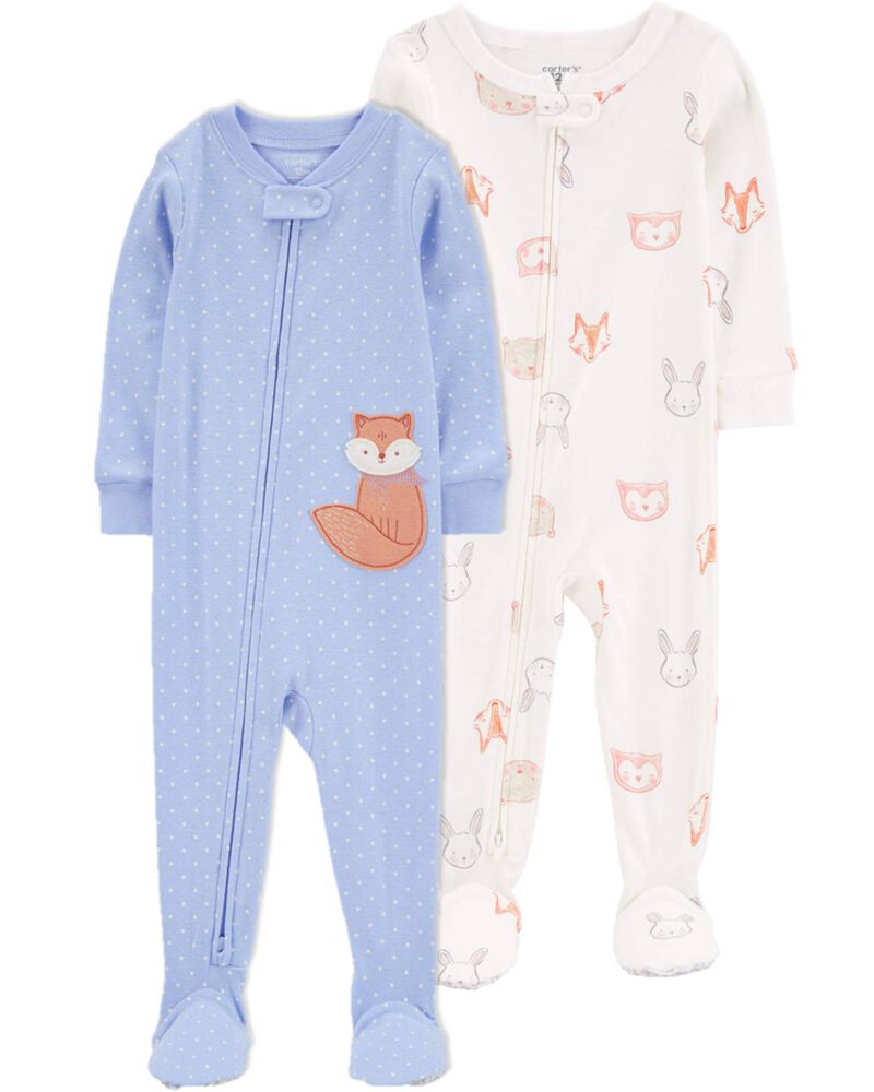 Toddler 2-Pack 100% Snug Fit Cotton Footie Pajamas, image 1 of 5 slides
