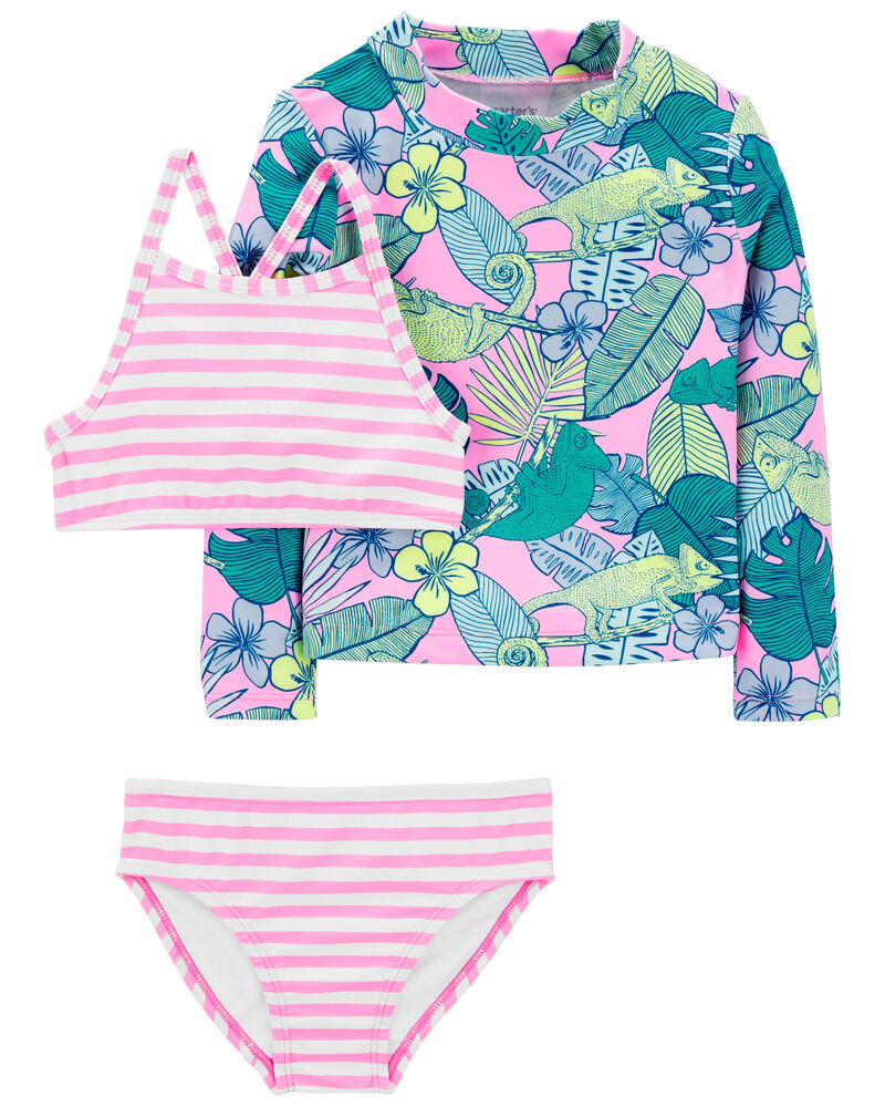 Toddler Tropical Chameleon 3-Piece Rashguard Swim Set, image 1 of 5 slides
