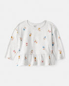Baby Girl Floral Long-Sleeve Peplum Top - Grey, image 1 of 3 slides