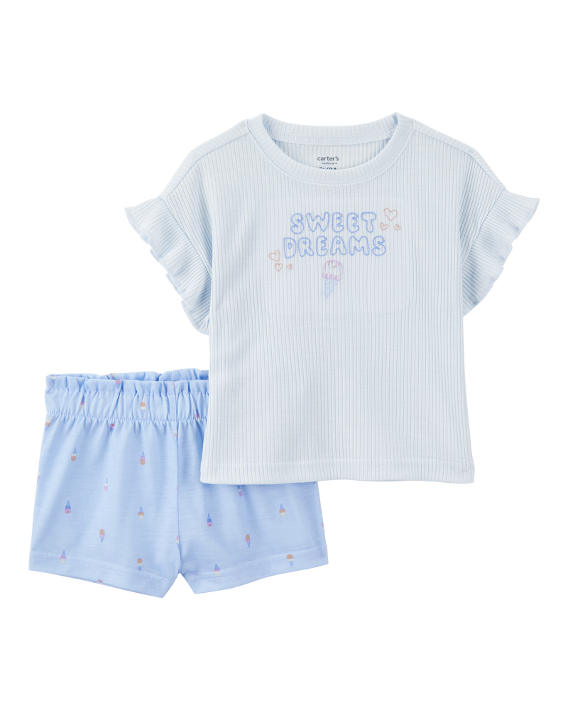 Toddler Ice Cream Print Loose Fit 2-Piece Pajamas - Blue, image 1 of 4 slides