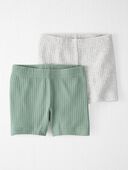 Green, Heather Grey - Baby Organic Cotton Ribbed Pedal Shorts
