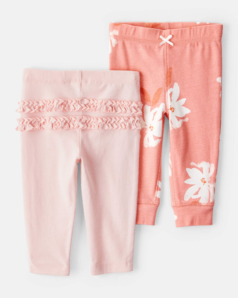 Baby 2-Pack Pull-On Pants - Pink/Floral, image 1 of 6 slides