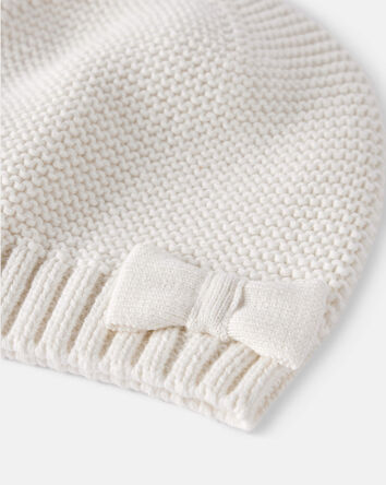 Baby Girl Knit Beanie - White, 