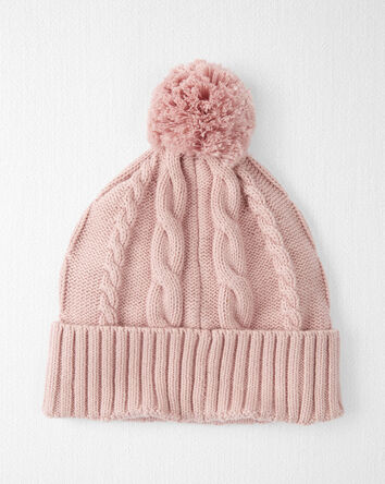 Baby Organic Cotton Cable Knit Beanie in Perfect Pink, 