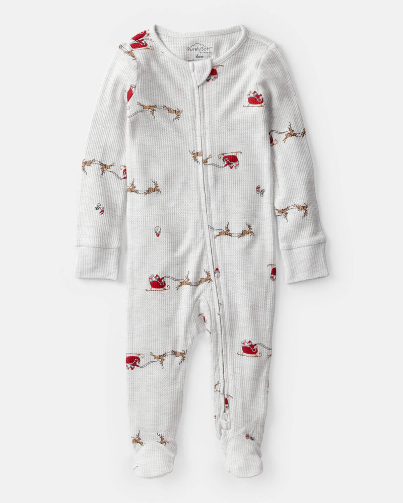 Baby Santa Print PurelySoft Long-Sleeve Sleep & Play Pajamas - Grey, image 1 of 7 slides