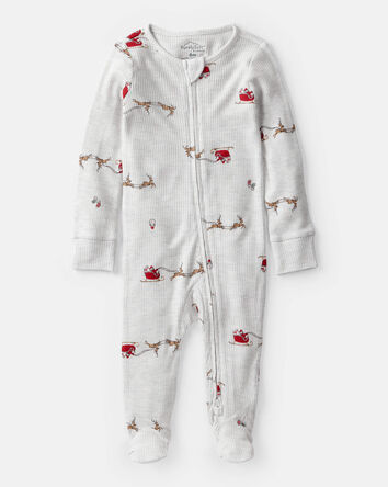 Baby Santa Print PurelySoft Long-Sleeve Sleep & Play Pajamas - Grey, 