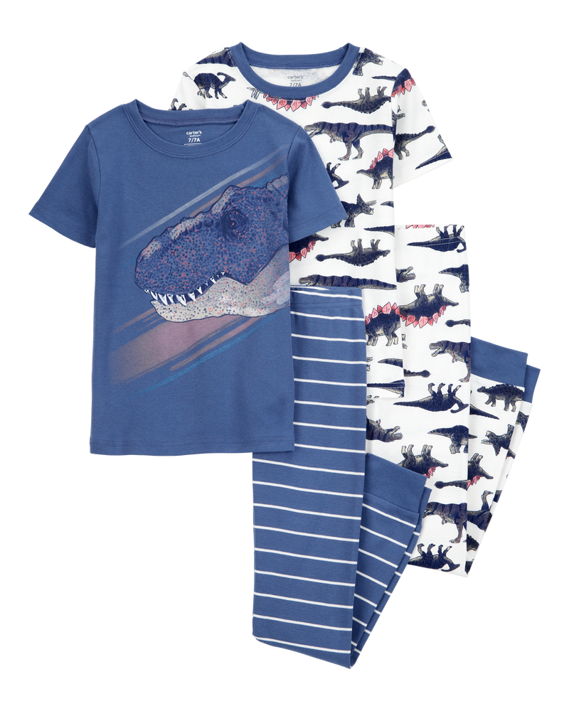 Kid 4-Piece Dinosaur Cotton Pajamas, image 1 of 4 slides