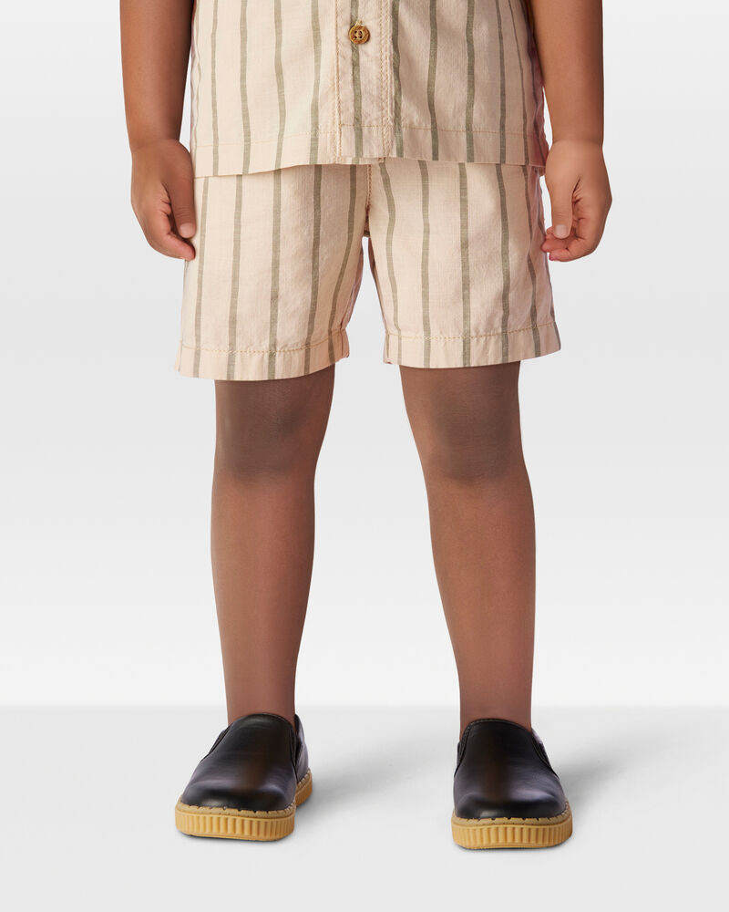 Toddler 2-Piece Striped Button-Down Shirt & Drawstring Shorts Set - Khaki, image 10 of 10 slides