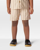 Toddler 2-Piece Striped Button-Down Shirt & Drawstring Shorts Set - Khaki, image 10 of 10 slides