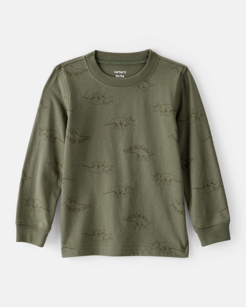 Toddler Boy Dinosaur Print Long-Sleeve Tee - Green, image 1 of 3 slides