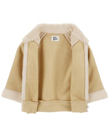 Colorblock Fleece & Sherpa Jacket - Tan, 