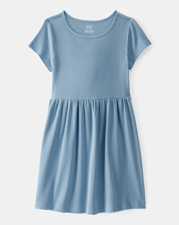 Girls Ribbed Short-Sleeve Dress - Blue, 