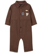 Baby 1-Piece Brown Patchwork Jumpsuit , image 1 of 3 slides