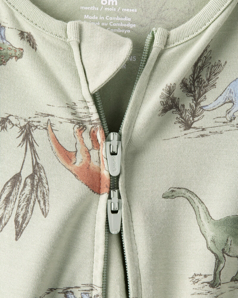 Baby Boy Dinosaur Print PurelySoft Long-Sleeve Sleep & Play - Green, image 5 of 8 slides