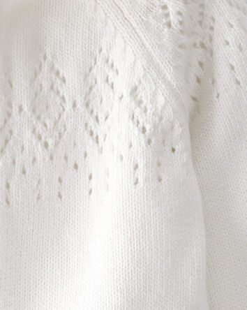 Baby Organic Cotton Sweater Knit Pointelle Jumpsuit in Light Cream, 