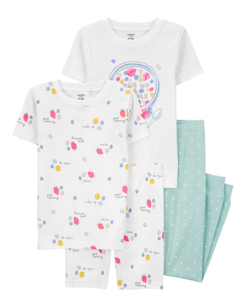 Kid 4-Piece Breakfast Cereal 100% Snug Fit Cotton Pajamas - Turquoise/White, 