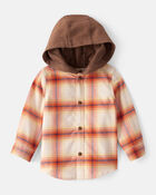 Baby Boy Plaid Cotton Long-Sleeve Hooded Button-Down Shirt - Orange, image 1 of 3 slides
