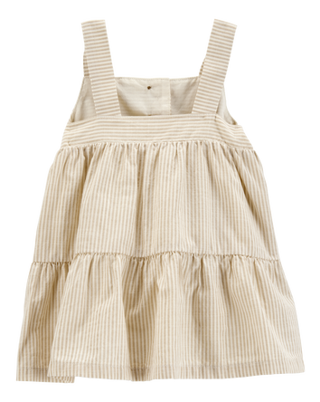 Baby Striped Cotton Dress - Tan, 