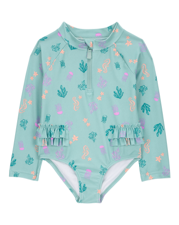 Toddler Girl 1-Piece Coral Print Rashguard, 