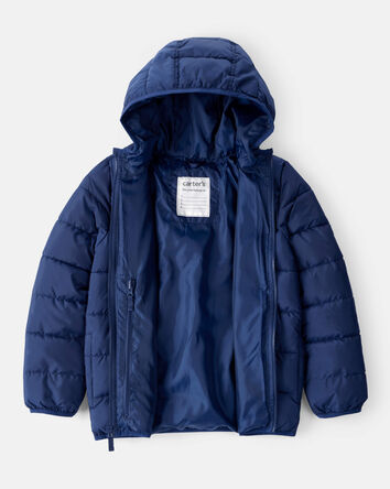 Kid Packable Hooded Puffer Jacket - Navy Blue, 