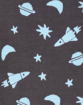 Toddler Boy Space Print Loose Fit Waffle Knit 2-Piece Pajamas - Navy, 