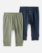 Baby Boy 2-Pack 100% Cotton Pull-On Pants - Green/Navy, image 1 of 5 slides