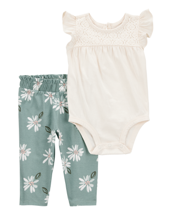 Baby Girl 2-Piece Floral Short-Sleeve Bodysuit Pant Set, 