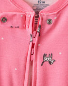 Toddler Girl Dalmatian Print 100% Cotton 2-Way Zip 1-Piece Pajamas - Pink, image 2 of 5 slides