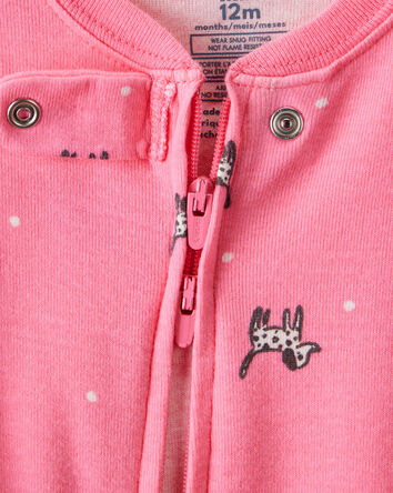 Toddler Girl Dalmatian Print 100% Cotton 2-Way Zip 1-Piece Pajamas - Pink, 