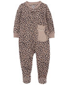 Baby 1-Piece Leopard Fleece Footie Pajamas, image 1 of 5 slides