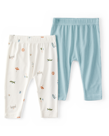 Baby 2-Pack PurelySoft Pull-On Pants - Blue/Ivory, 