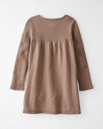 Toddler Organic Cotton Ribbed Sweater Knit Dress in Light Brown, 