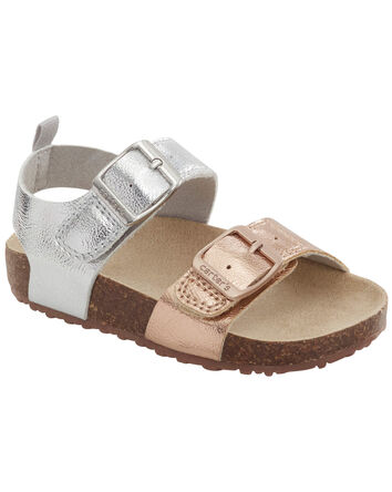 Kid Buckle Faux Cork Sandals, 