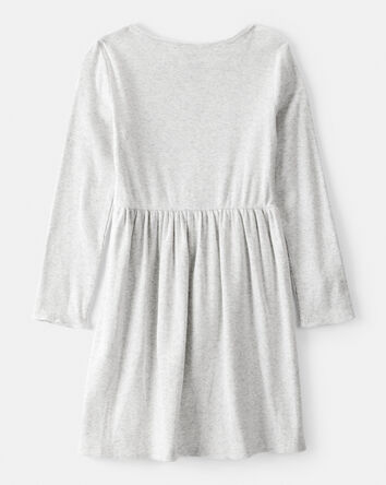 Girls Long Sleeve Cotton Dress - Grey, 